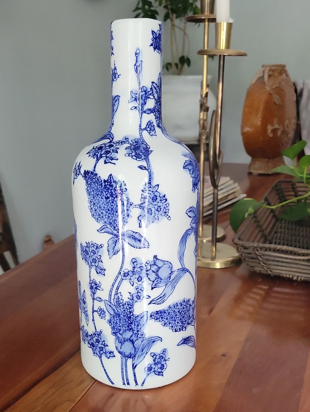 Blue & White Floral Porcelain Vase